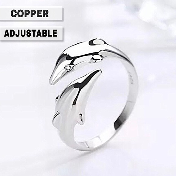 ⚜️[𝟯/$𝟭𝟴]⚜️NEW Dolphins Cute Silver Adjustable Ring - Picture 1 of 7